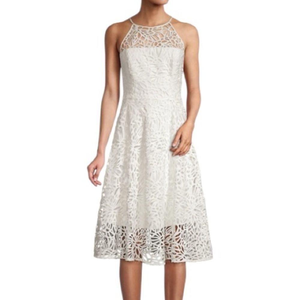 NWT Milly White Alessia Embroidered Floral Lace Overlay Midi Dress Size 6